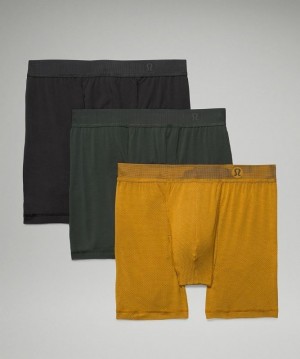 Lululemon AIM Boxer Mesh 3 Pack Erkek İç Giyim Siyah Altın Kahverengi Yeşil | TIKL-32167