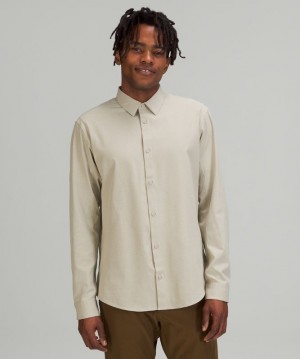 Lululemon Airing Easy Long Sleeve Button Up Shirt Ventlight Mesh Erkek Üstler Bej Rengi | KZER-69435