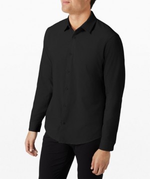 Lululemon Airing Easy Long Sleeve Button Up Shirt Ventlight Mesh Erkek Üstler Siyah | WQHM-46358