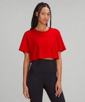 Lululemon All Yours Cropped Graphic T-Shirt Kadın Üstler Koyu Kırmızı | NTAH-70461
