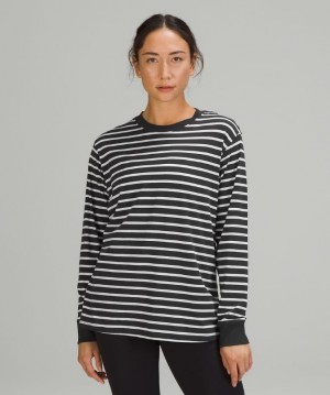 Lululemon All Yours Long Sleeve Shirt Kadın Üstler Çizgili Koyu Gri Beyaz | VFTI-29083