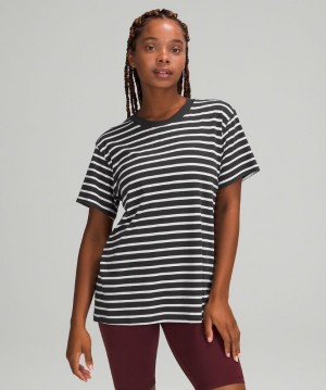 Lululemon All Yours Tee Pima Cotton Kadın Üstler Çizgili Koyu Gri Beyaz | ZDIO-09418