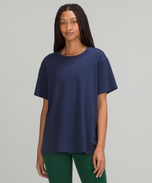 Lululemon All Yours Tee Pima Cotton Kadın Üstler Night Sea | QHOS-03571