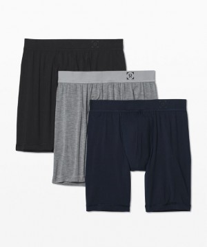 Lululemon Always In Motion Boxer 7 3 Pack Erkek İç Giyim Siyah Gri Lacivert | JRIW-01849