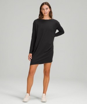 Lululemon Back in Action LS Dress Kadın Elbise Siyah | CFHM-73410