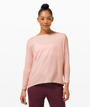 Lululemon Back in Action Long Sleeve Kadın Üstler Pembe Beyaz | PEFG-17048