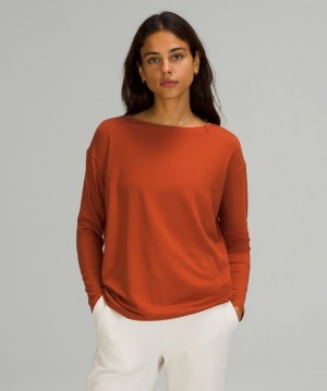 Lululemon Back in Action Long Sleeve Kadın Üstler Koyu Kırmızı | FQUI-19648