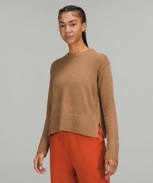 Lululemon Cashlu Boxy Crewneck Sweater Kadın Tişörtü Bej Rengi | YIWN-21867