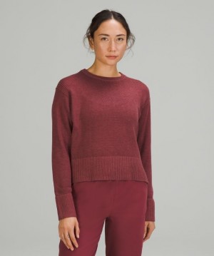 Lululemon Cashlu Boxy Crewneck Sweater Kadın Tişörtü Bordo | FTLK-94085