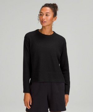Lululemon Cashlu Boxy Crewneck Sweater Kadın Süveter Siyah | DTWR-32950