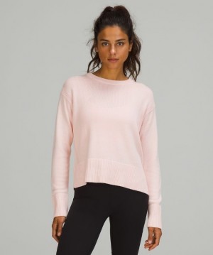 Lululemon Cashlu Boxy Crewneck Sweater Kadın Süveter Pembe Beyaz | XNAF-54710