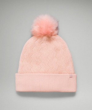 Lululemon Chevron Knit Pom Beanie Accessories Şapkalar Pembe Beyaz | PTNW-17069