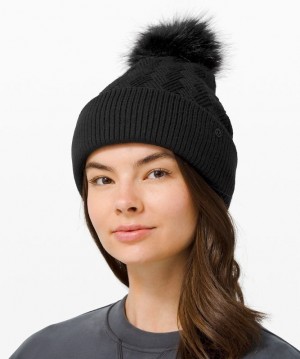 Lululemon Chevron Knit Pom Beanie Accessories Şapkalar Siyah | HGTY-62370