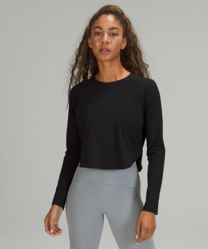Lululemon Crew Neck UV Protection Running Long Sleeve Shirt Kadın Üstler Siyah | CIWP-91246