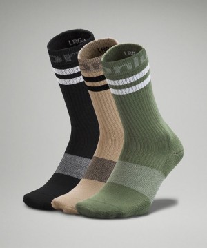 Lululemon Daily Stride Crew Sock 3 Pack Stripe Accessories Çorap Yeşil Siyah | YPQN-10346