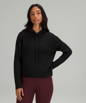 Lululemon Double Knit Sweater Hoodie Kadın Kapşonlu Siyah | ACWE-38964