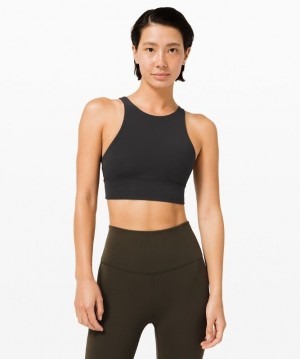 Lululemon Energy Bra High-Neck Longline Medium Support, B Kadın Spor Sütyeni Siyah | LQSC-97128
