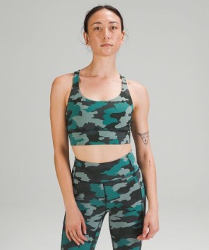 Lululemon Energy Bra Long Line Kadın Spor Sütyeni Camo Turkuaz Renkli | GBOI-78102