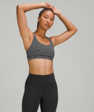 Lululemon Energy Bra Medium Support, B Kadın Spor Sütyeni Çizgili Siyah Beyaz | YTPL-04875