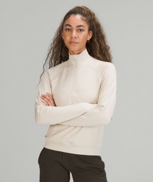 Lululemon Engineered Warmth Half-Zip Kadın Tişörtü Bej Rengi Beyaz Bej Rengi Beyaz | JDIZ-97504