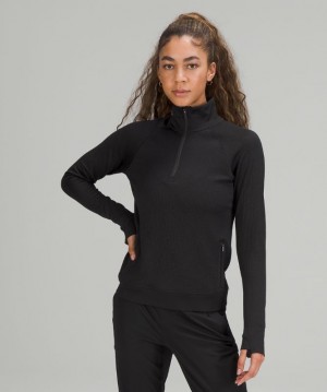 Lululemon Engineered Warmth Half-Zip Kadın Tişörtü Siyah Siyah | ZKOP-98032