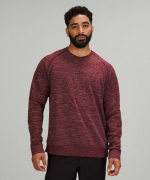 Lululemon Engineered Warmth Long Sleeve Crew Erkek Tişörtü Bordo Pembe Gri Kahverengi Siyah | IMDA-93024