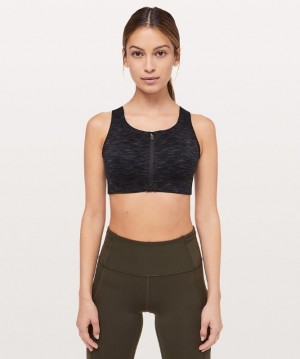 Lululemon Enlite Front-Zip Bra High Support, A Kadın Spor Sütyeni Siyah Siyah | OEVS-37962