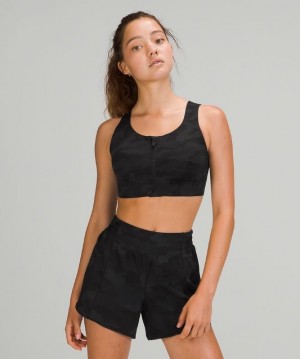 Lululemon Enlite Front-Zip Bra High Support, A Kadın Spor Sütyeni Camo Siyah Renkli | LCBQ-20863