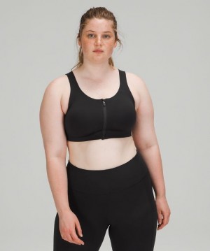 Lululemon Enlite Front-Zip Bra High Support, A Kadın Spor Sütyeni Siyah | AMZK-48290