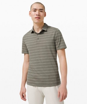 Lululemon Evolution Short Sleeve Polo Shirt Erkek Üstler Çizgili Gri Zeytin Yeşili Açık Zeytin Yeşili | FCEG-80456