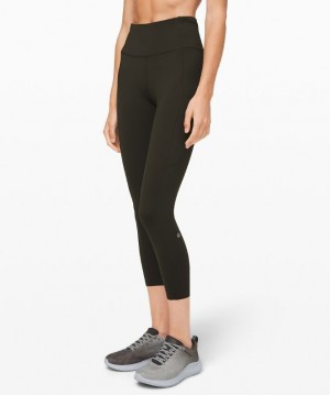 Lululemon Fast and Free HR Crop 23 Non-Reflective Kadın Tayt Koyu Zeytin Yeşili | RXVI-64589