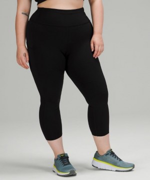 Lululemon Fast and Free HR Crop 23 Non-Reflective Kadın Tayt Siyah | THIS-65129