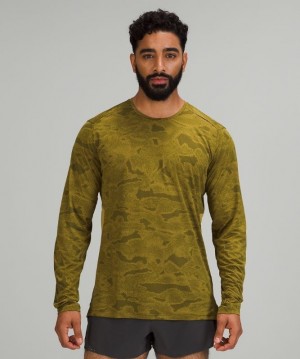 Lululemon Fast and Free LS Erkek Üstler Camo Altın Yeşil | BWFO-18275