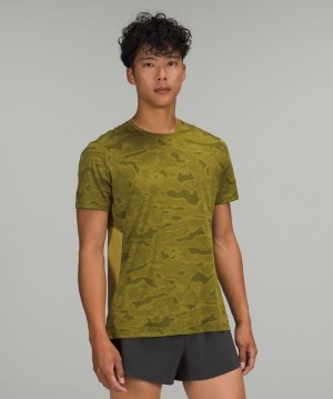 Lululemon Fast and Free Short Sleeve Shirt Erkek Üstler Camo Altın Yeşil | ZPNW-94578