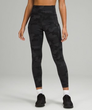 Lululemon Fast and Free Tight 25 Reflective Nulux Kadın Tayt Camo Siyah Renkli | UYCR-82615