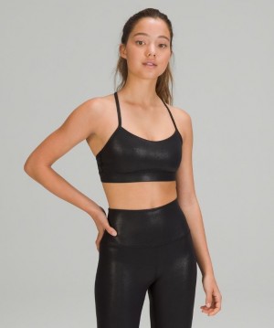 Lululemon Flow Y Nulu Bra Shine Light Support Kadın Spor Sütyeni Siyah | OCDU-68432