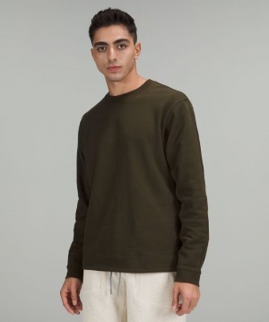 Lululemon French Terry Oversized Long Sleeve Crew Erkek Tişörtü Koyu Zeytin Yeşili | KNLJ-56914