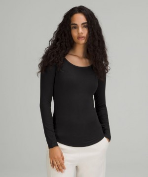 Lululemon Hold Tight Scoop Neck Long Sleeve Shirt Kadın Üstler Siyah | FWCX-02617