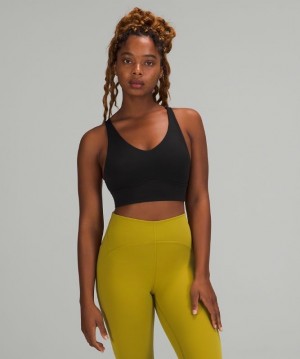 Lululemon In Alignment Longline Bra Light Support Kadın Spor Sütyeni Siyah | JAVX-18249