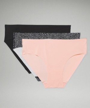 Lululemon InvisiWear Mid-Rise Bikini Underwear 3 Pack Kadın İç Giyim Siyah Pembe Beyaz Siyah | HJVK-37208