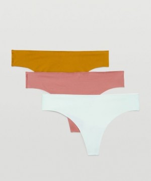 Lululemon InvisiWear Mid-Rise Thong Underwear 3 Pack Kadın İç Giyim Altın Kahverengi | NEVM-13647
