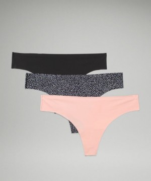 Lululemon InvisiWear Mid-Rise Thong Underwear 3 Pack Kadın İç Giyim Siyah Pembe Beyaz Siyah | DJQW-15780
