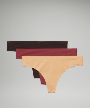 Lululemon InvisiWear Mid-Rise Thong Underwear 3 Pack Kadın İç Giyim Bordo Kahverengi | BMVJ-15672