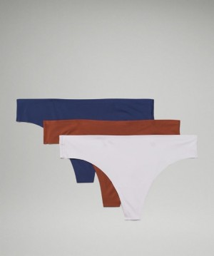 Lululemon InvisiWear Mid-Rise Thong Underwear 3 Pack Kadın İç Giyim Kahverengi | WIKE-69805