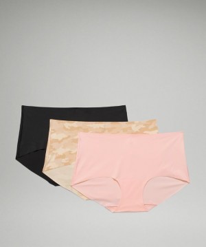 Lululemon InvisiWear Mid Rise Boyshort Underwear 3 Pack Kadın İç Giyim Camo Kahverengi Renkli Pembe Beyaz Siyah | PESA-79203