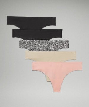 Lululemon InvisiWear Thong 5P Kadın İç Giyim Siyah Siyah Pembe Beyaz Bej Rengi Siyah | SWUC-89012