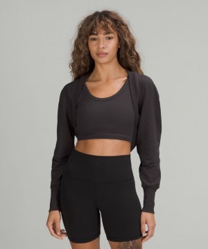 Lululemon LA Cropped Long Sleeve Shrug Kadın Tişörtü Siyah Gri | RLGO-85149