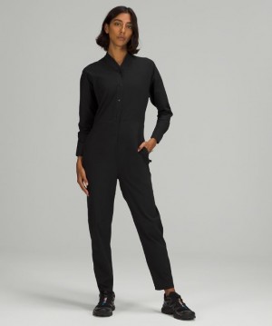 Lululemon Lab Woven Long Sleeve Jumpsuit Kadın Elbise Siyah | SJOU-07951