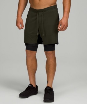 Lululemon License to Train Lined Short 7 Elite Erkek Şort Koyu Zeytin Yeşili Siyah | YTAF-10564