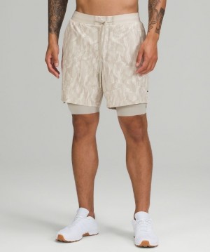 Lululemon License to Train Lined Short 7 Erkek Şort Beyaz Bej Rengi | ELKN-58019